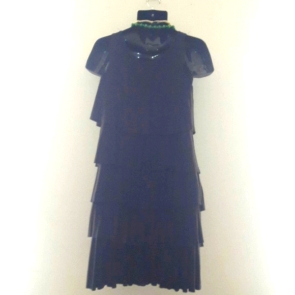 Jet Black Jersey Knit Tierred Dress, M - Picture 7 of 7